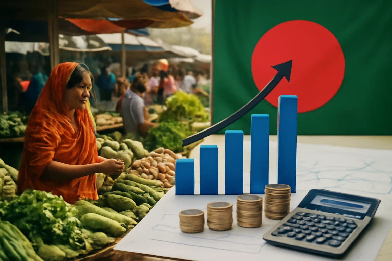 Market scene representing commodity price pressure in Bangladesh
